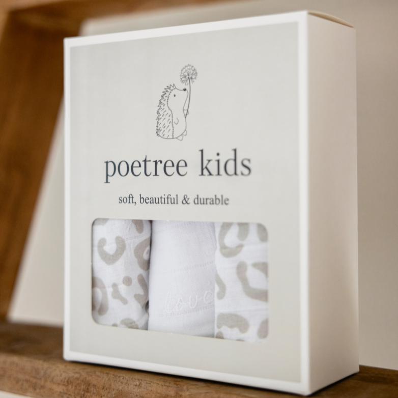 Poetree Kids Mulltücher Set Leopard Camel & Weiß