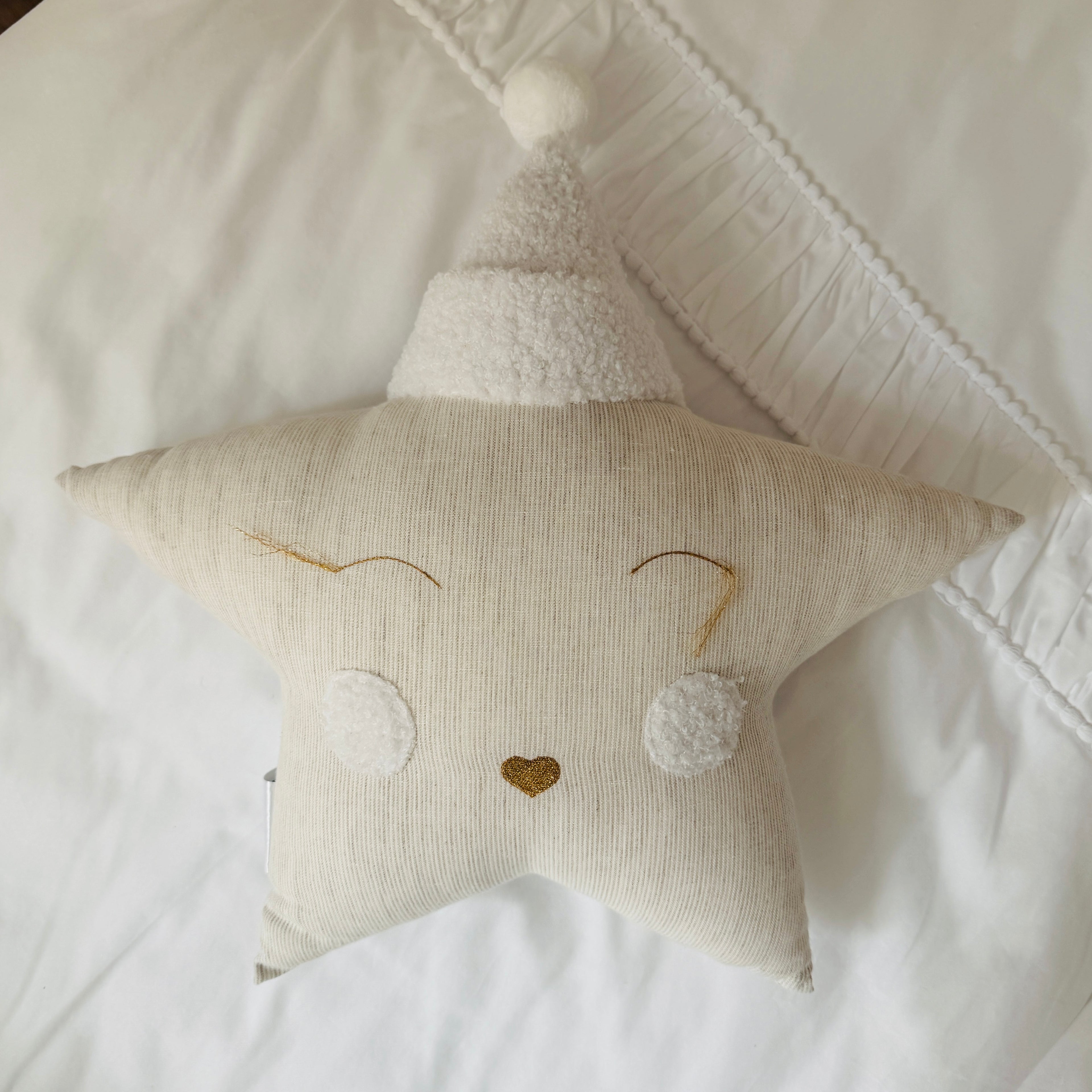 Dekokissen Stern aus Leinen beige gestreift