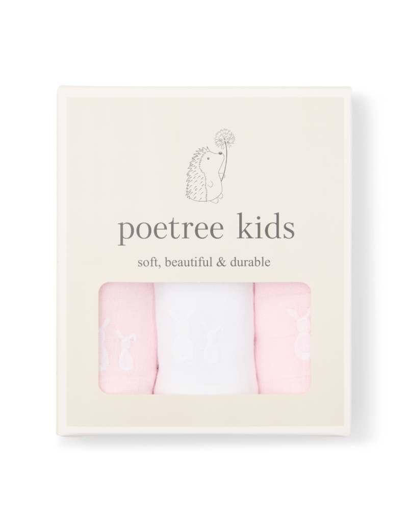 Baby Mulltücher 3-er Set 2x rosa & 1x weiß von Poetree Kids