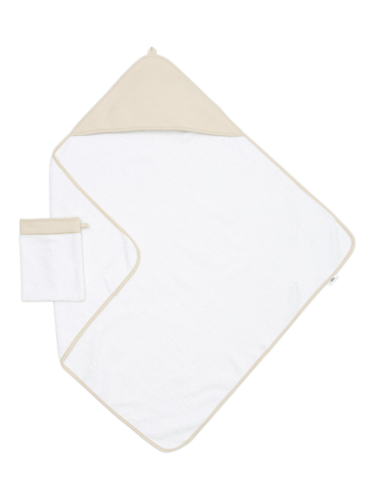 Baby Kapuzenhandtuch mit Waschlappen aus Baumwolle weiß beige