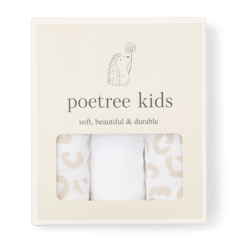 Poetree Kids Mulltücher Set Leopard Camel &amp; Weiß