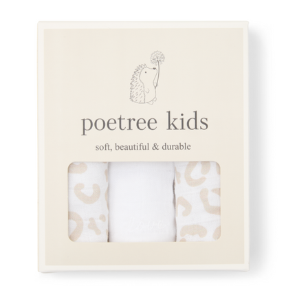 Poetree Kids Mulltücher Set Leopard Camel &amp; Weiß