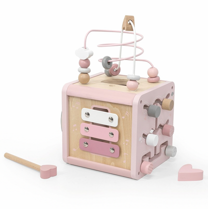 Motorikwürfel aus Holz rosa - ab 18 Monaten