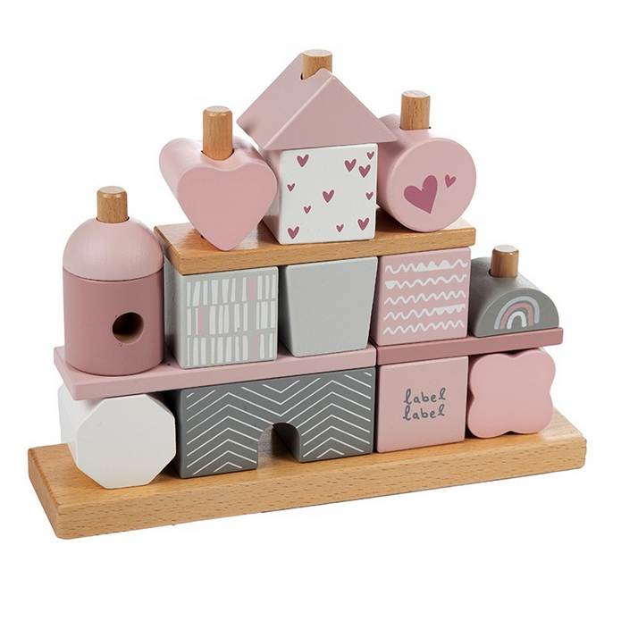Holz Steck- &amp; Stapelspiel Haus rosa ab 18 Monaten