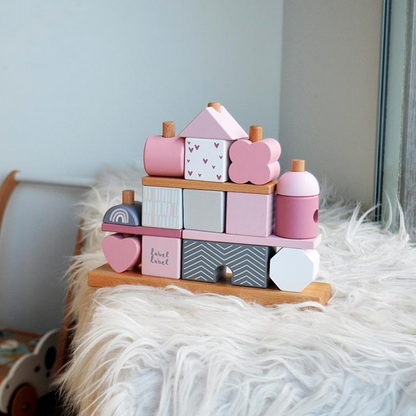 Holz Steck- &amp; Stapelspiel Haus rosa ab 18 Monaten