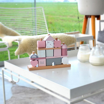 Holz Steck- &amp; Stapelspiel Haus rosa ab 18 Monaten