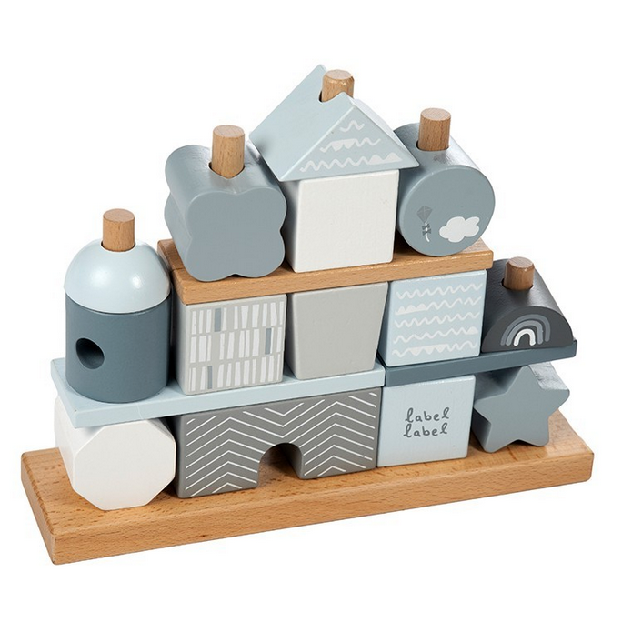Holz Steck- &amp; Stapelspiel Haus blau ab 18 Monaten