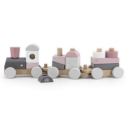 Holzzug mit Bausteinen rosa ab 18 Monaten