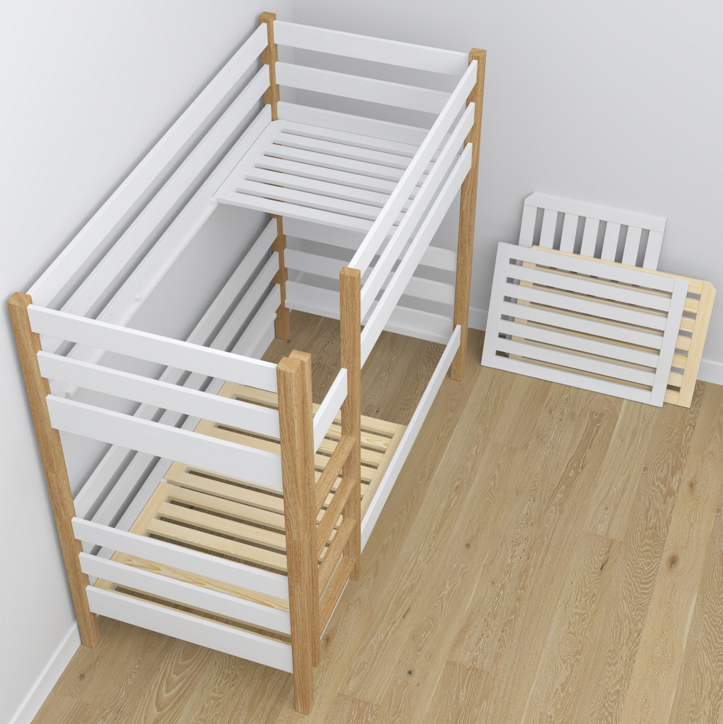 Stockbett WOODY 01 mit Schublade Eiche natur / weiß