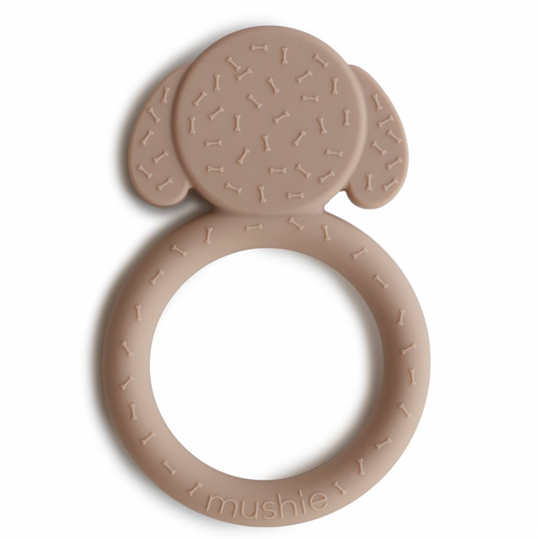 Beißring / Greifling aus Silikon Hund beige