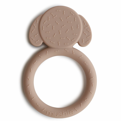 Beißring / Greifling aus Silikon Hund beige