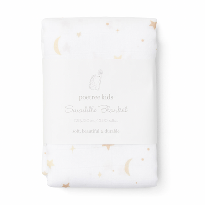 Pucktuch Swaddle weiß mit Mond &amp; Sternen von Poetree Kids 