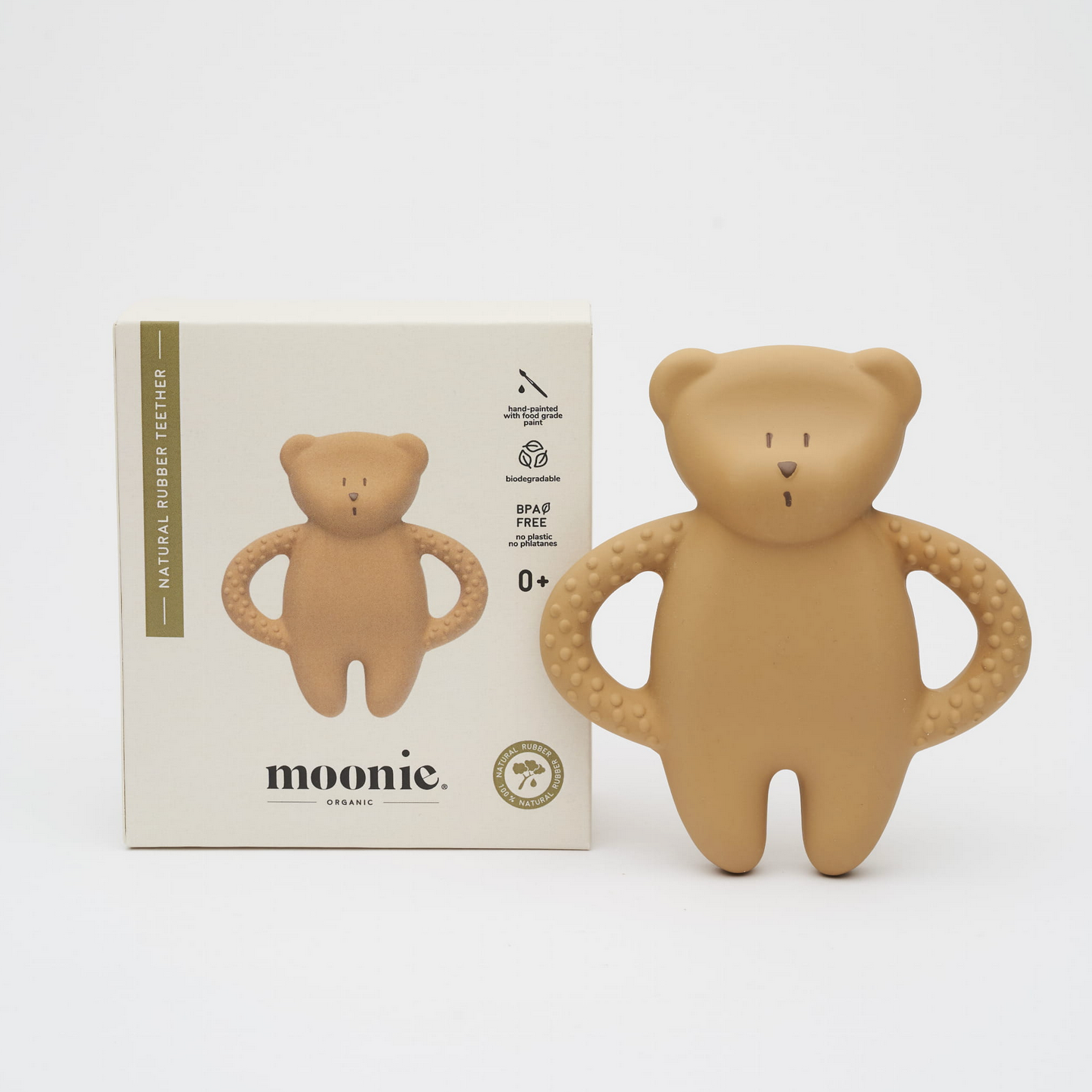 Moonie Beißring &amp; Greifling Bär aus Naturkautschuk - cappuccino