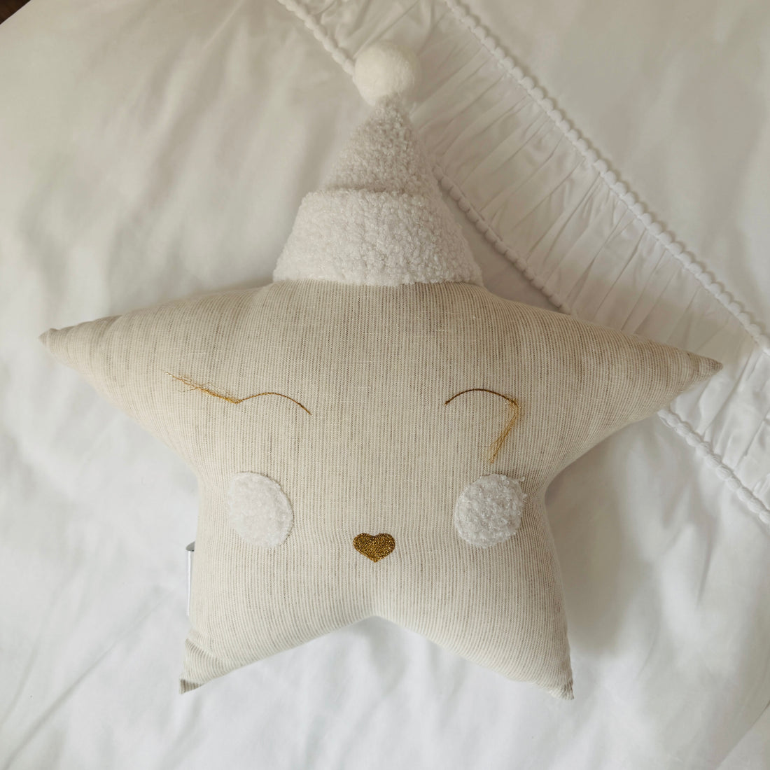 Dekokissen Stern aus Leinen beige gestreift
