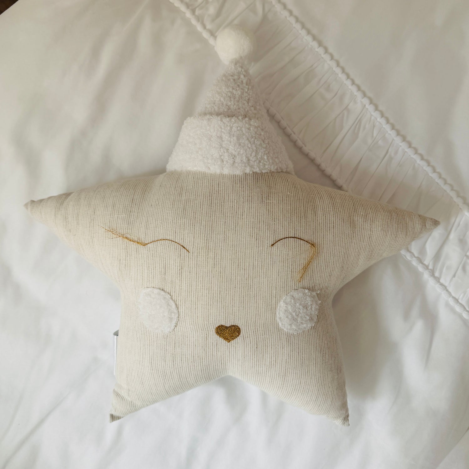 Dekokissen Stern aus Leinen beige gestreift