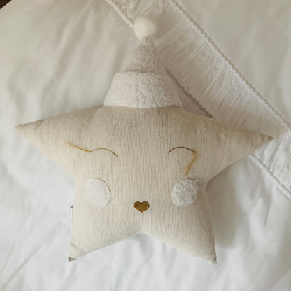 Dekokissen Stern aus Leinen beige gestreift
