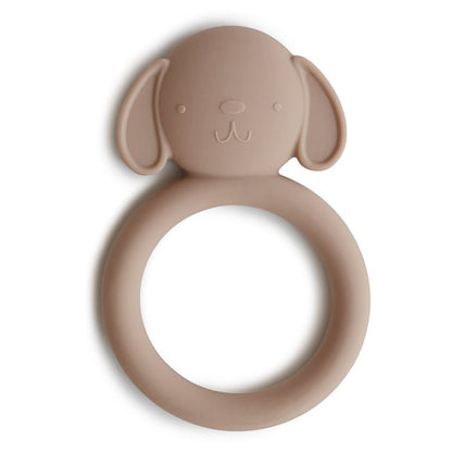 Beißring / Greifling aus Silikon Hund beige