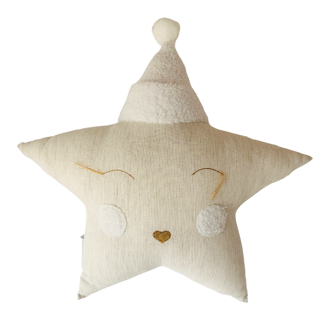 Dekokissen Stern aus Leinen beige gestreift