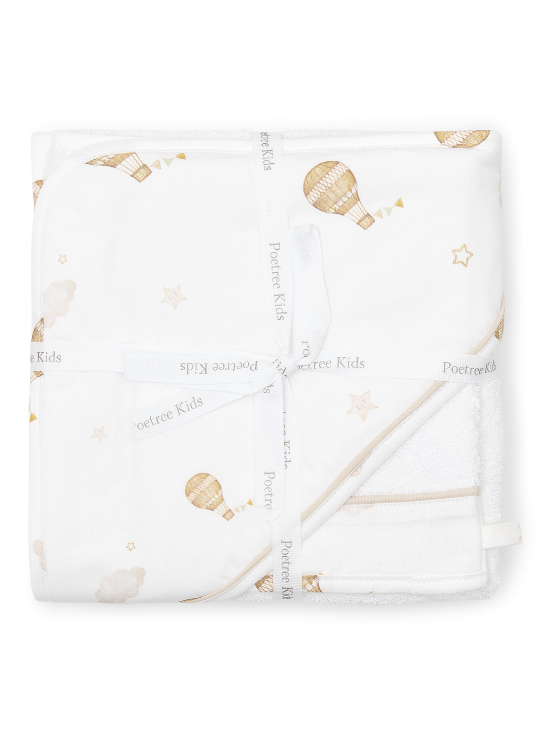 Poetree Kids Baby Kapuzenhandtuch Little Voyager mit beigem Print