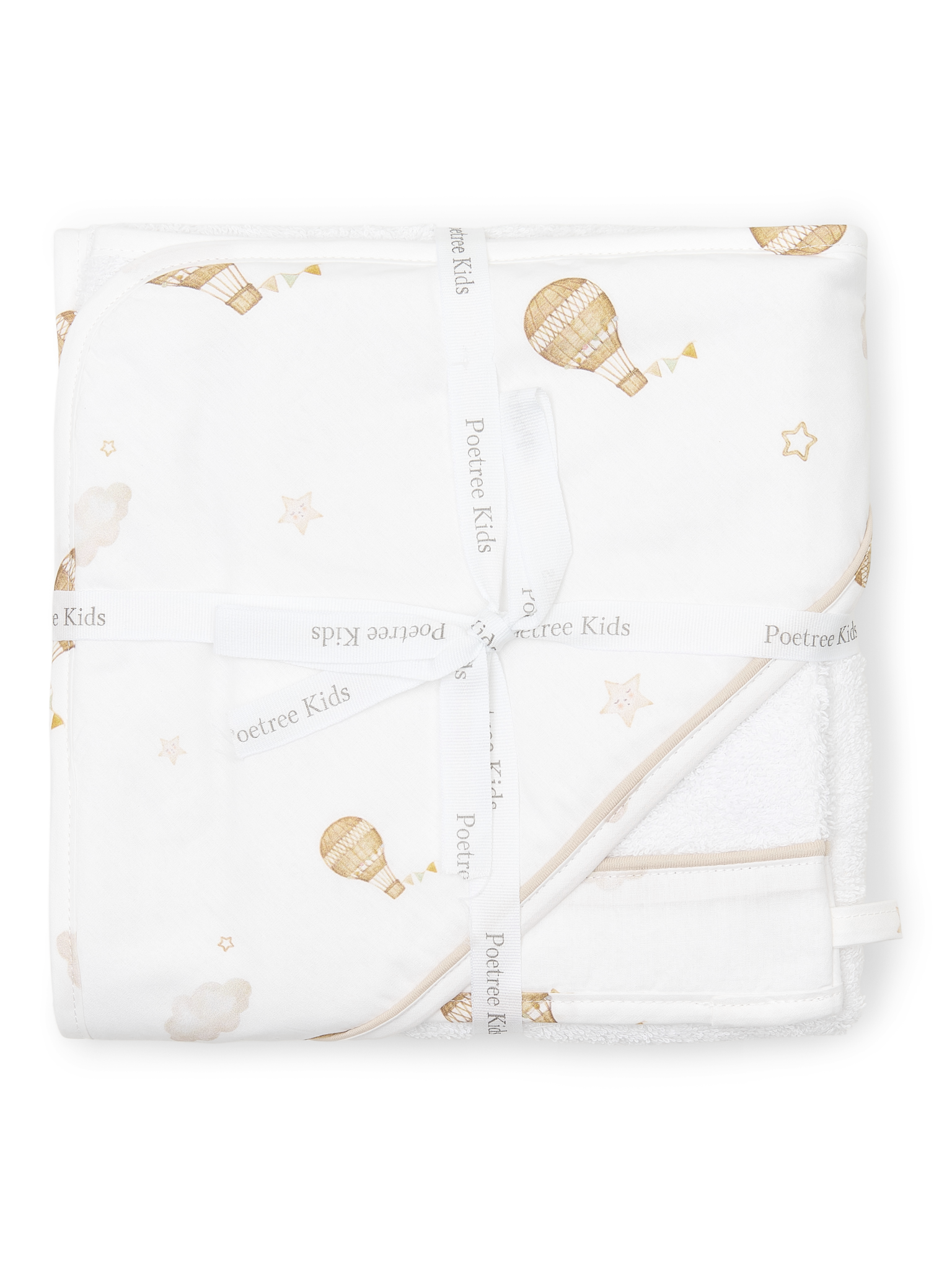 Poetree Kids Baby Kapuzenhandtuch Little Voyager mit beigem Print