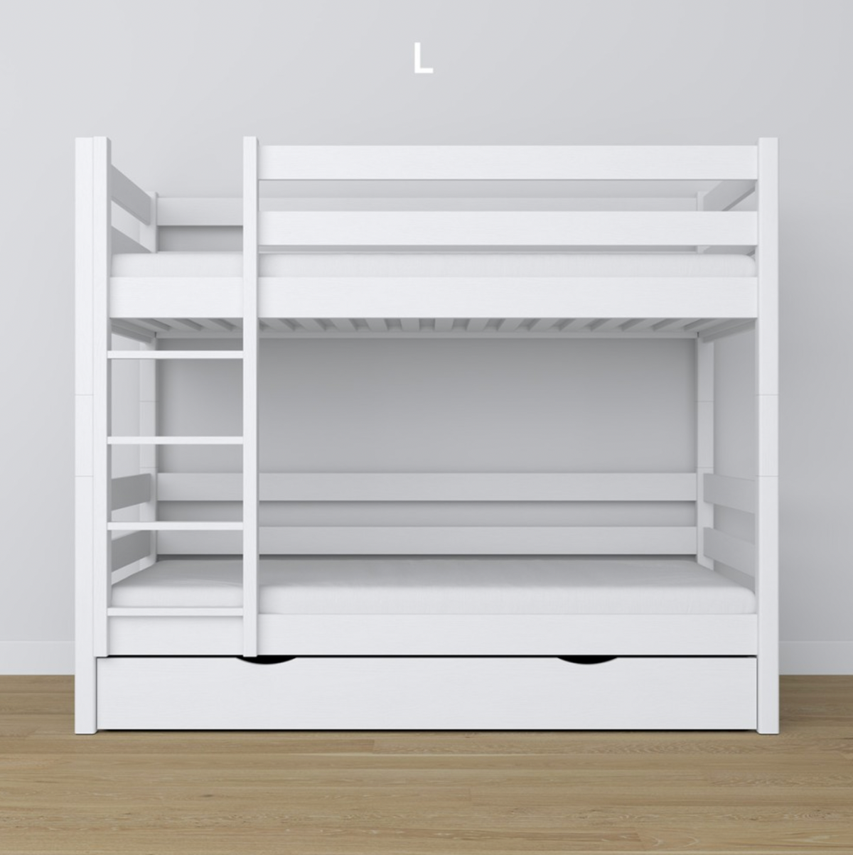 Stockbett Woody 1 90x200 mit Schublade weiß, Leiter links