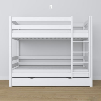 Stockbett Woody 1 90x200 mit Schublade weiß, Leiter rechts