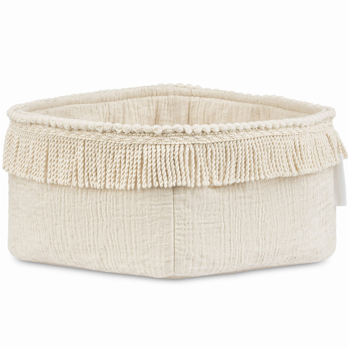 Rechteckiger Stoffkorb aus Musselin mit Fransen im Boho Stil von Cotton &amp; Sweets