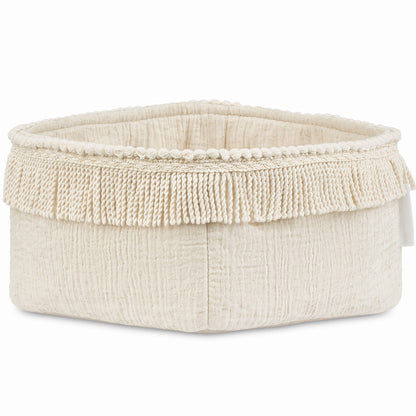 Rechteckiger Stoffkorb aus Musselin mit Fransen im Boho Stil von Cotton &amp; Sweets