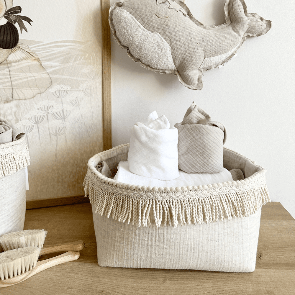 Stoffkorb Twist natural mit Fransen im Boho Stil Cotton &amp; Sweets