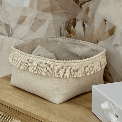 Stoffkorb Boho Twist natural aus Leinen 