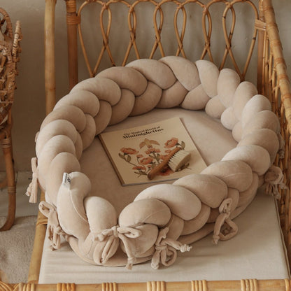 Geflochtene Bettschlange &amp; Babynest 2 in 1 Samt beige