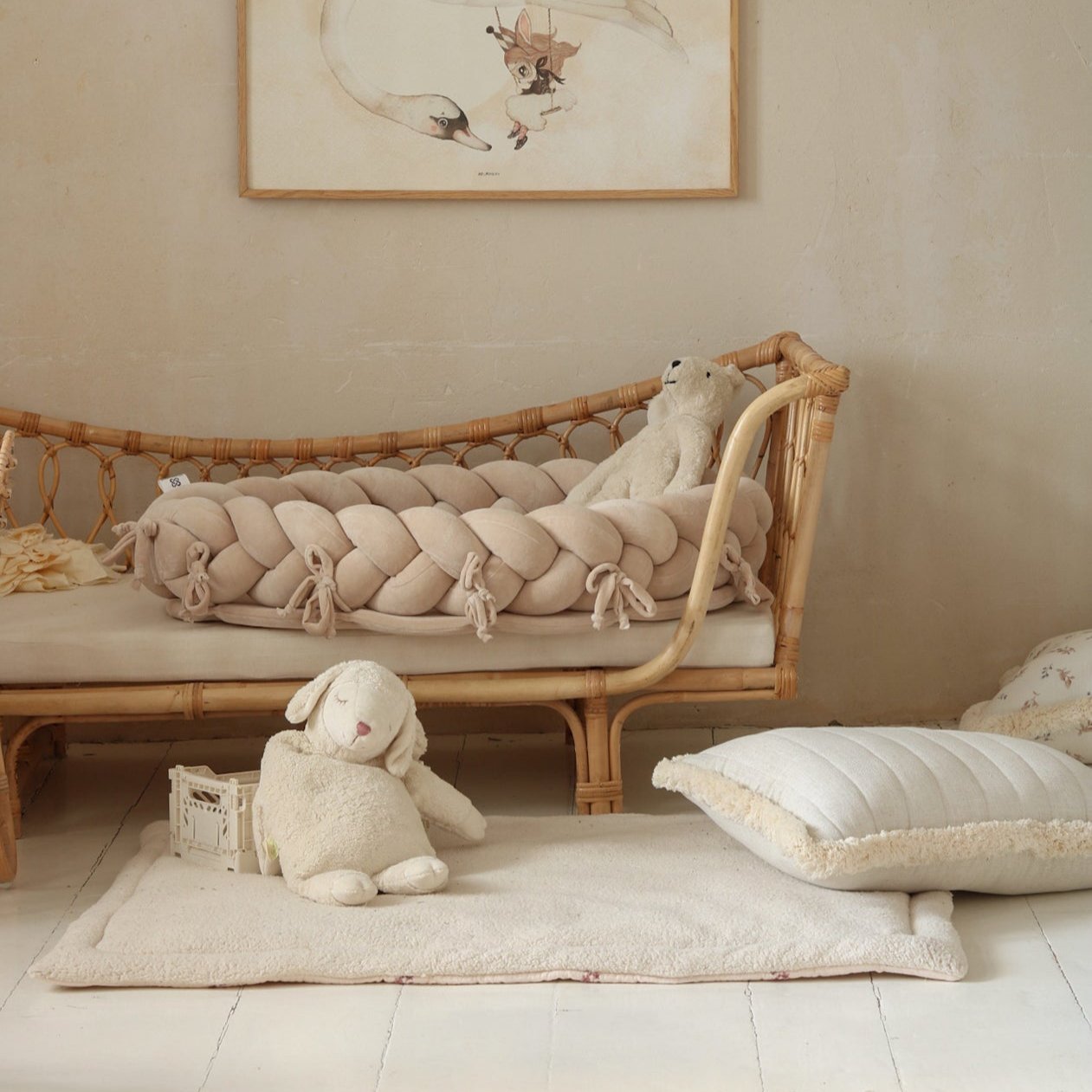 2 in 1 Babynest &amp; Bettschlange Samt beige